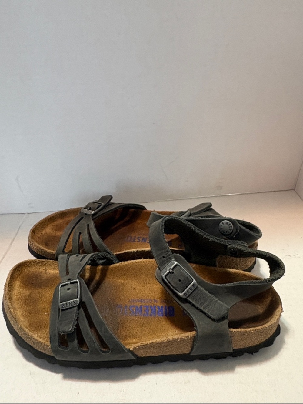Birkenstock Gray Strappy Suede Footbed Sandals